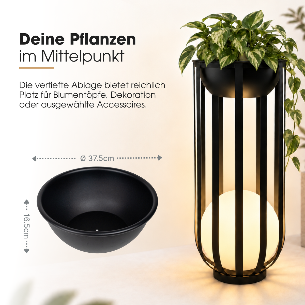 Solar LED-Stehlampe mit Pflanzenständer Design-Blumenständer Dekolicht