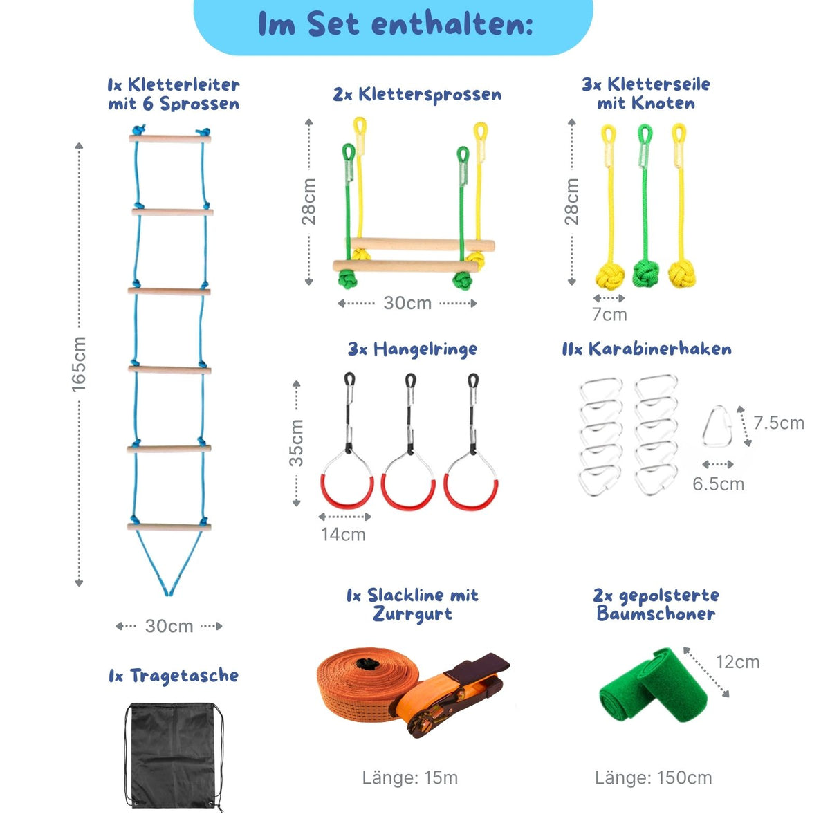 Slackline-Set für Kinder Kletterseil-Set Hangel-Set Hindernisparcours