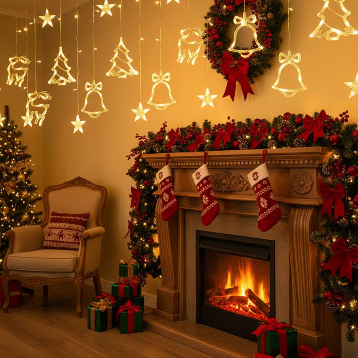LED Weihnachtslichtervorhang 3.4m  Leuchtkette Weihnachtsvorhanglichter