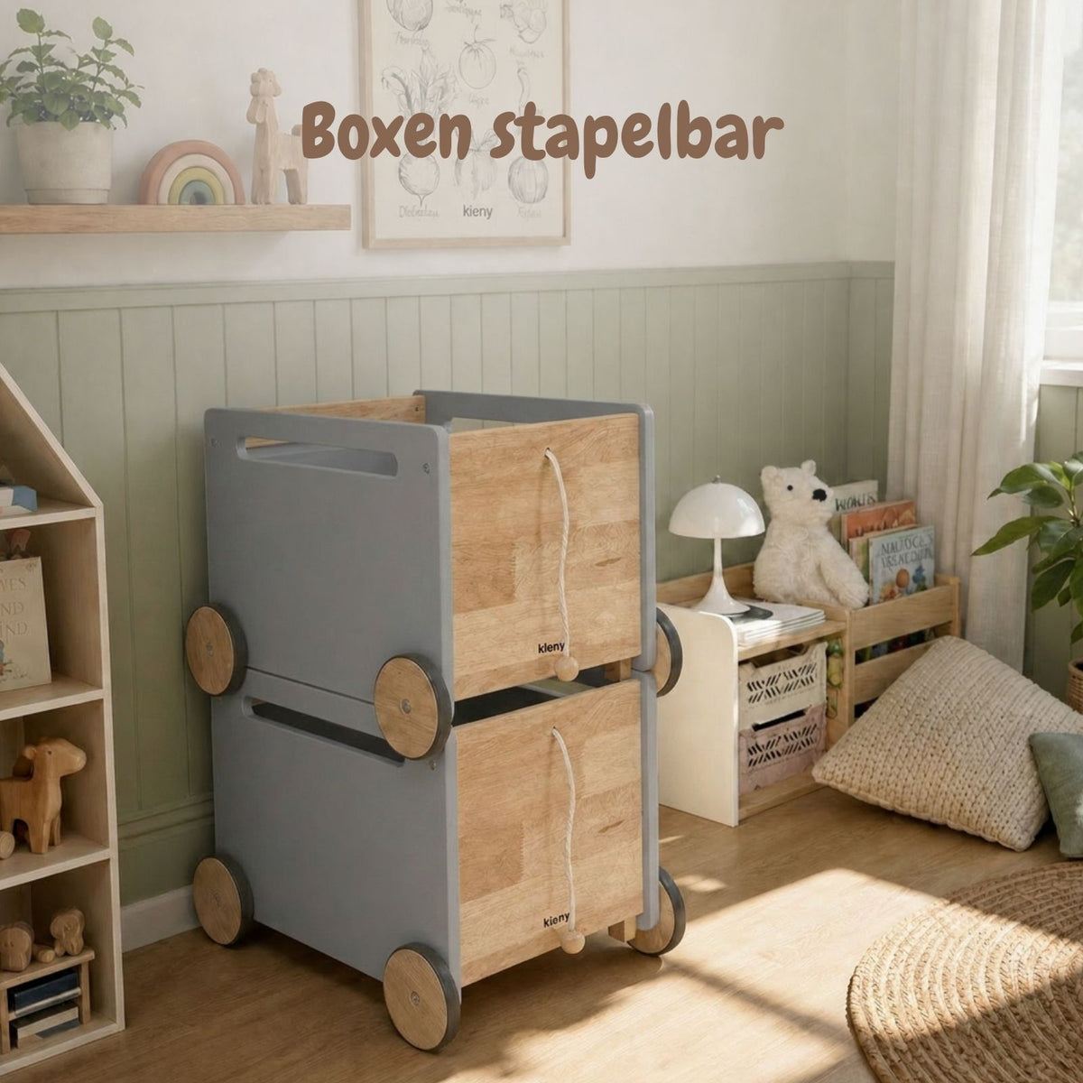 2er-Set Holz-Bücherkiste auf Rollen Spielzeugtruhe Spielzeugkiste