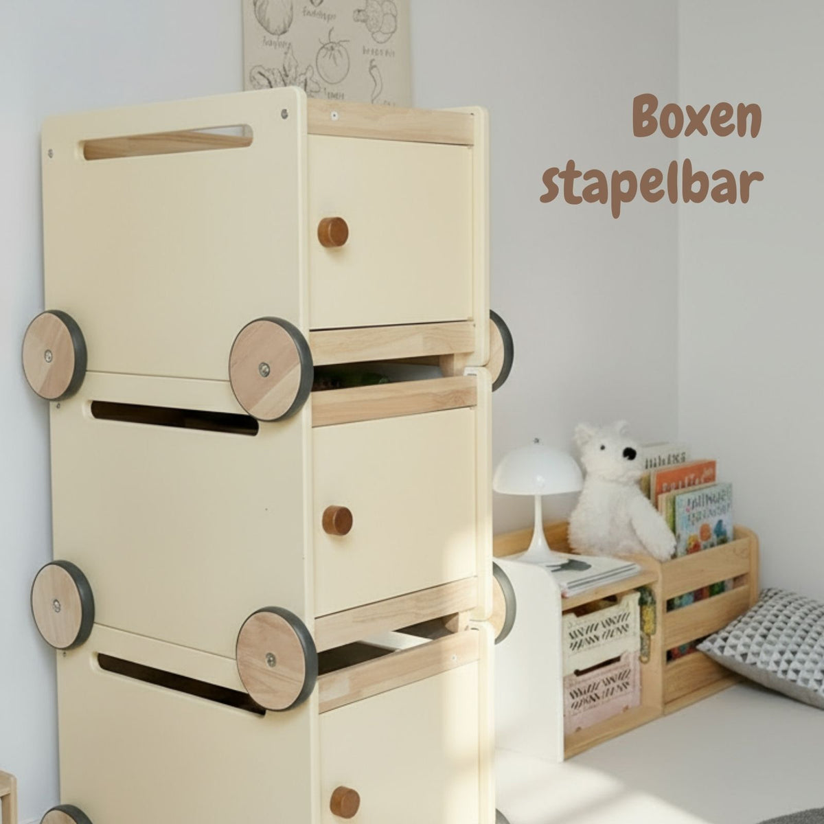 3er-Set Holz-Spielzeugkiste auf Rollen Spielzeugtruhe Bücherkiste