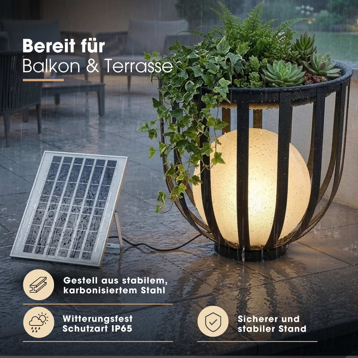 Solar LED-Stehlampe mit Pflanzenständer Dekolicht Design-Blumenständer