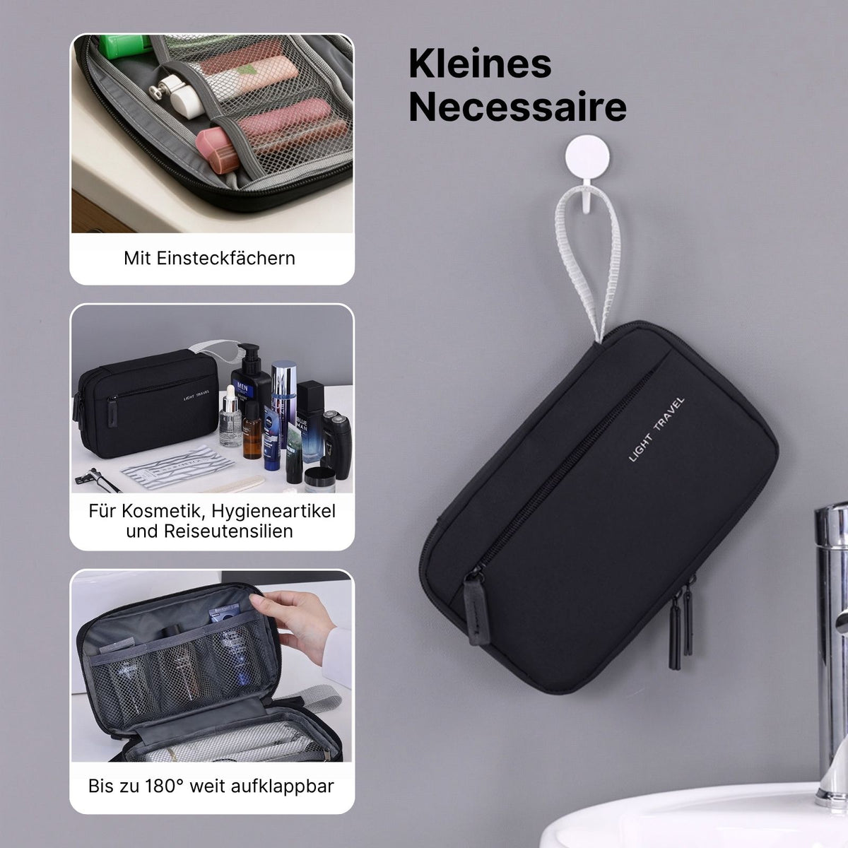 3-tlg. Necessaire-Set Kulturbeutel Kosmetiktasche Toilettentasche
