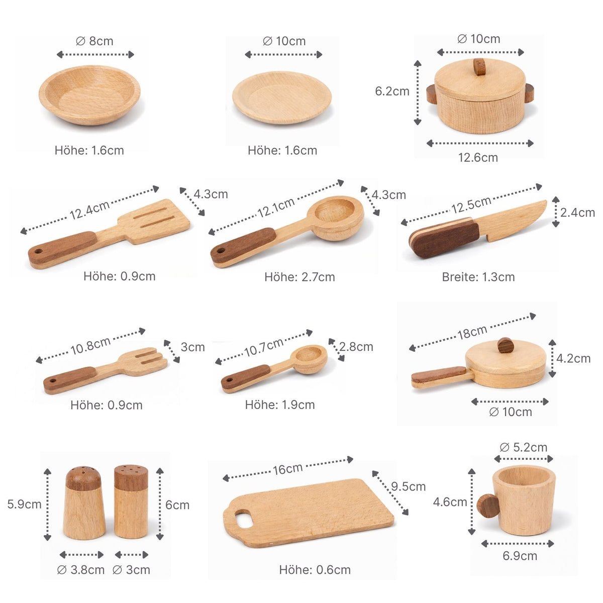 15-tlg. Holz-Küchenzubehör-Set Kinder-Kochgeschirr Kinder-Küchenset