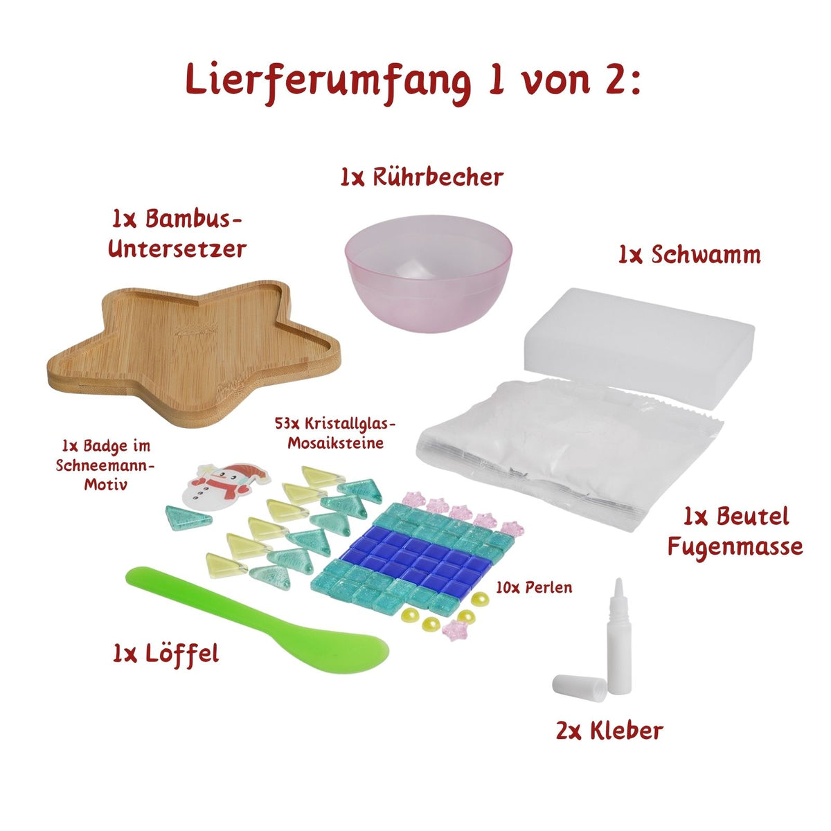 2er-Set DIY-Mosaik-Untersetzer Weihnachtsmann Schneemann Bastelset