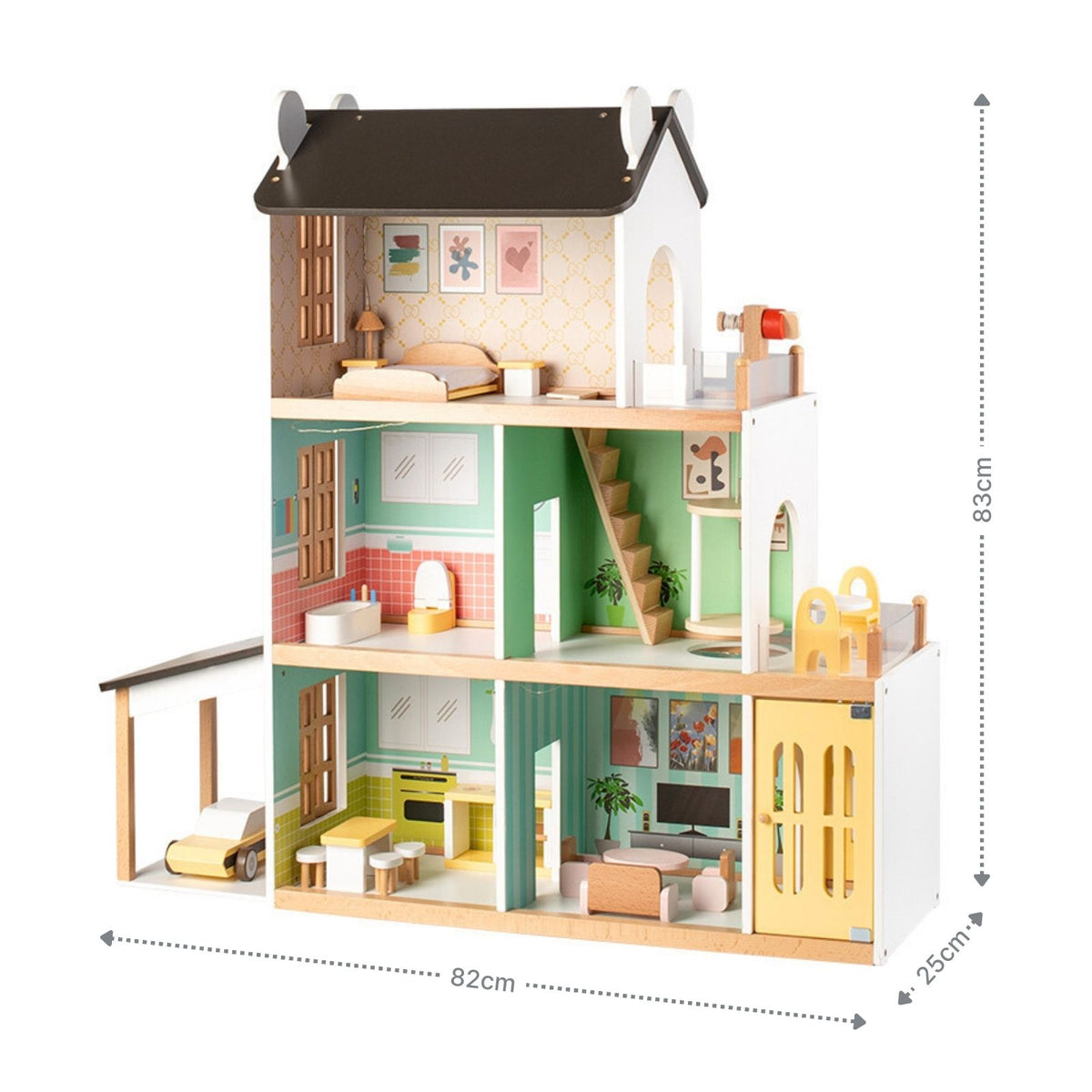 21-tlg. Holz-Puppenhaus mit Zubehör Spielhaus Kinderspielzeug Haus