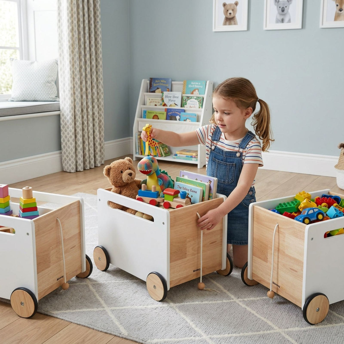 3er-Set Holz-Spielzeugtruhe auf Rollen Bücherkiste Spielzeugkiste