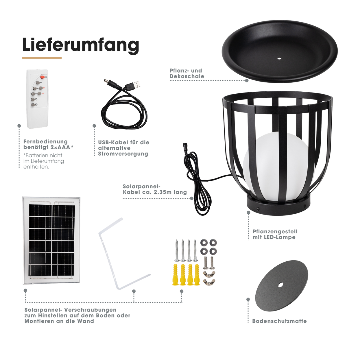 Solar LED-Stehlampe mit Pflanzenständer Dekolicht Design-Blumenständer