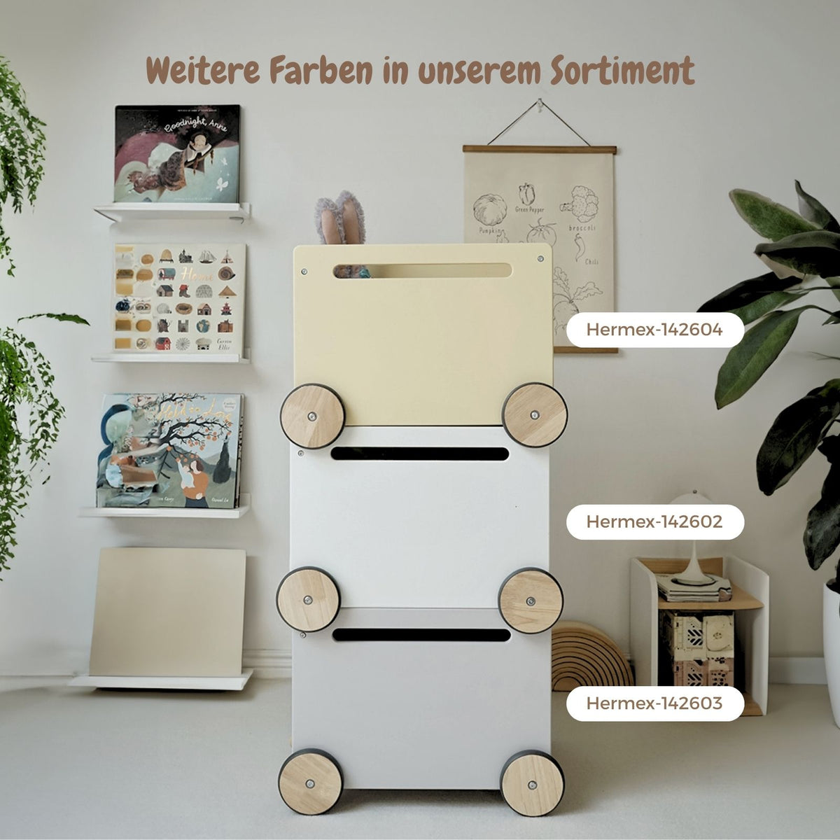 Spielzeugkiste auf Rollen Bücherkiste Spielzeugwagen Holz-Rollbox