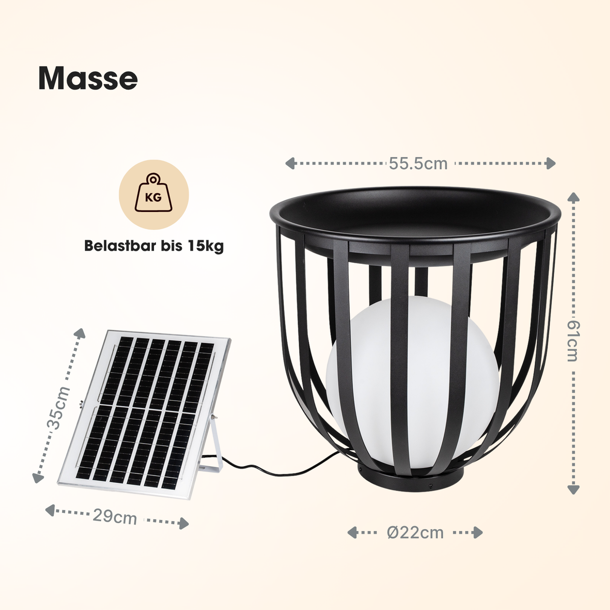 Solar LED-Stehlampe mit Pflanzenständer Dekolicht Design-Blumenständer