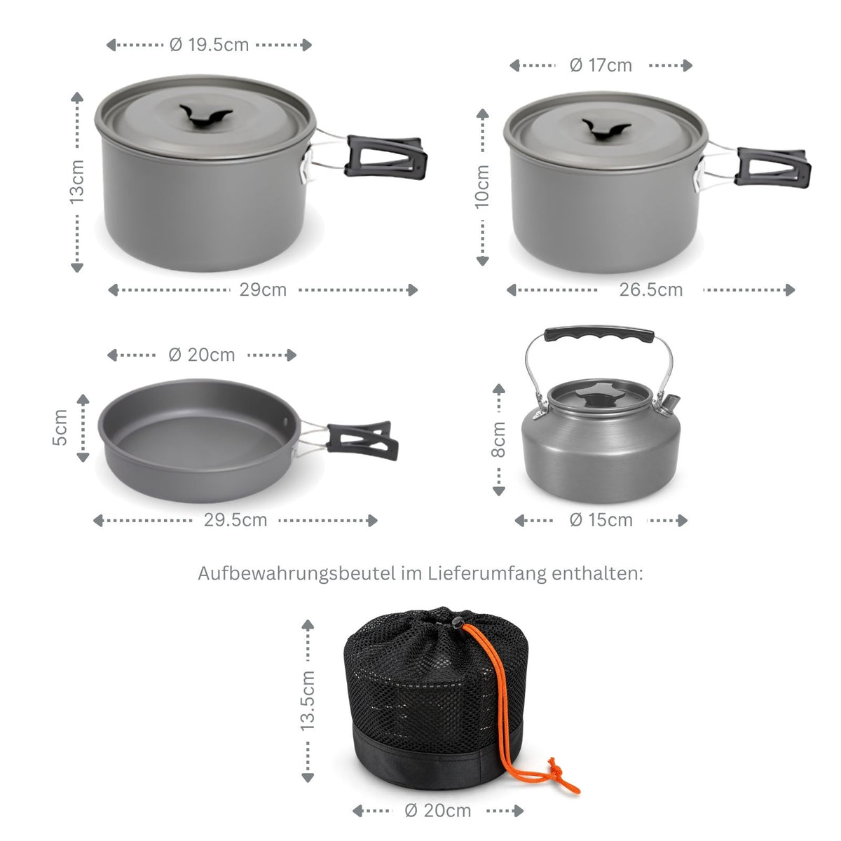 4-tlg. Campinggeschirr Outdoor-Kochgeschirr-Set Kochtopf Bratpfanne