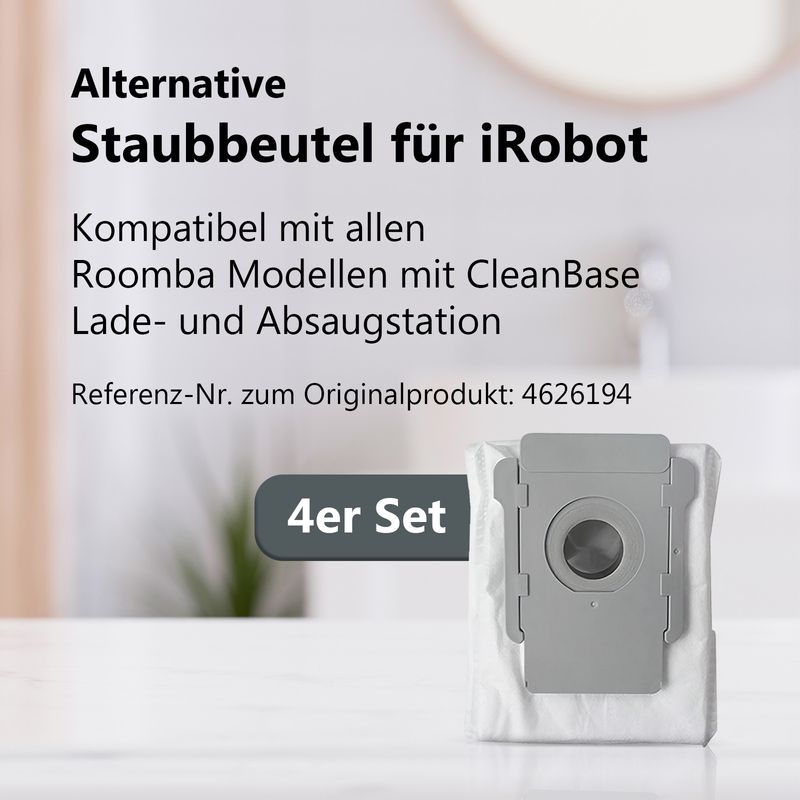 4er-Set Alternative Staubbeutel zu iRobot Roomba Serie s Clean Base